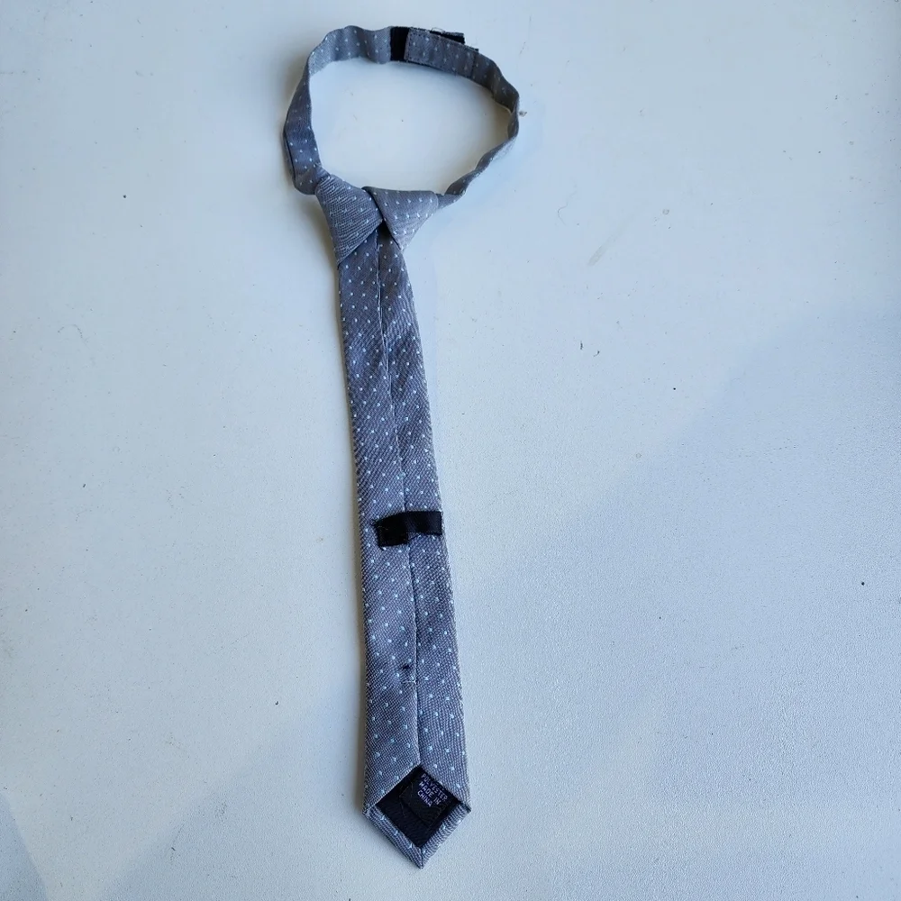 Boy's Gray Aqua Blue Polka Dot Neck Tie Size Kids